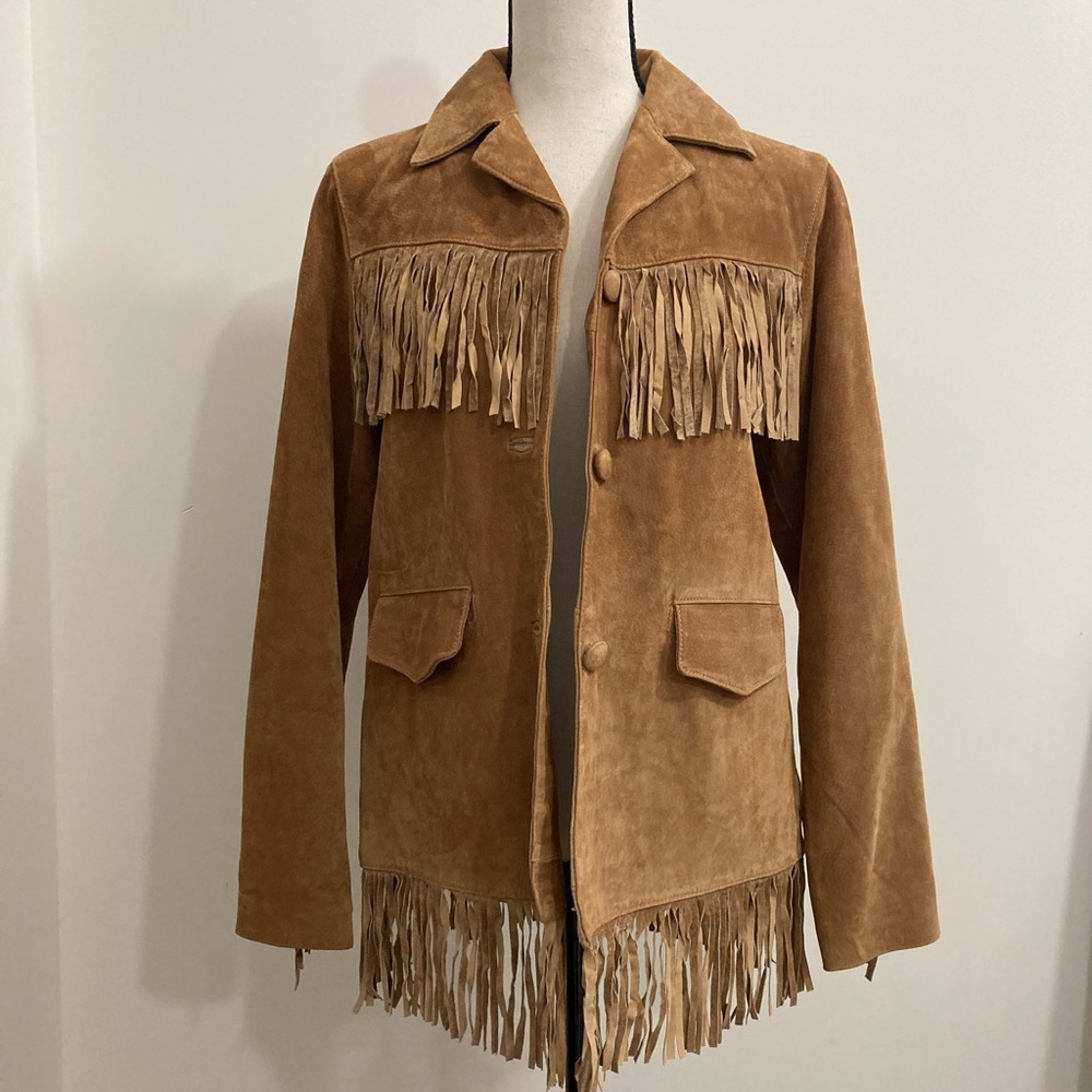 Vintage Leather fringe jacket sz S EUC Men / women